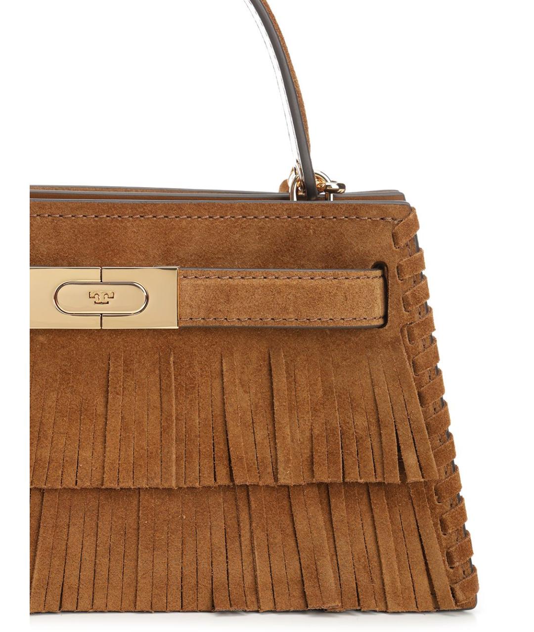 TORY BURCH Коричневая замшевая сумка с короткими ручками, фото 5