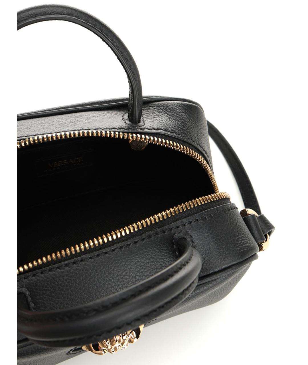 VERSACE Черная кожаная сумка с короткими ручками, фото 4