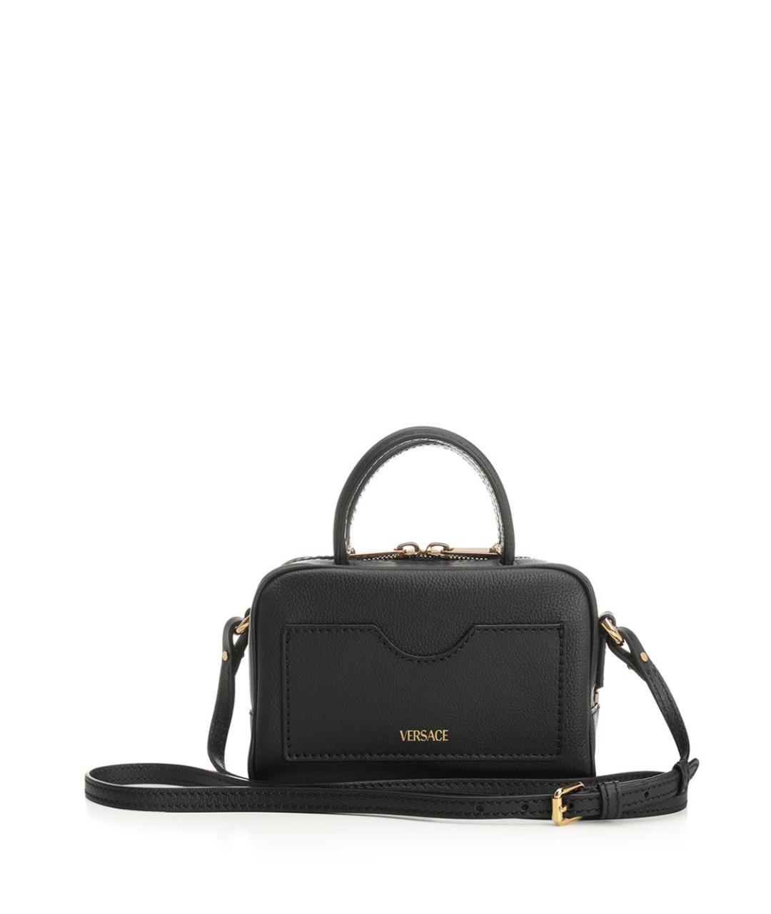 VERSACE Черная кожаная сумка с короткими ручками, фото 3