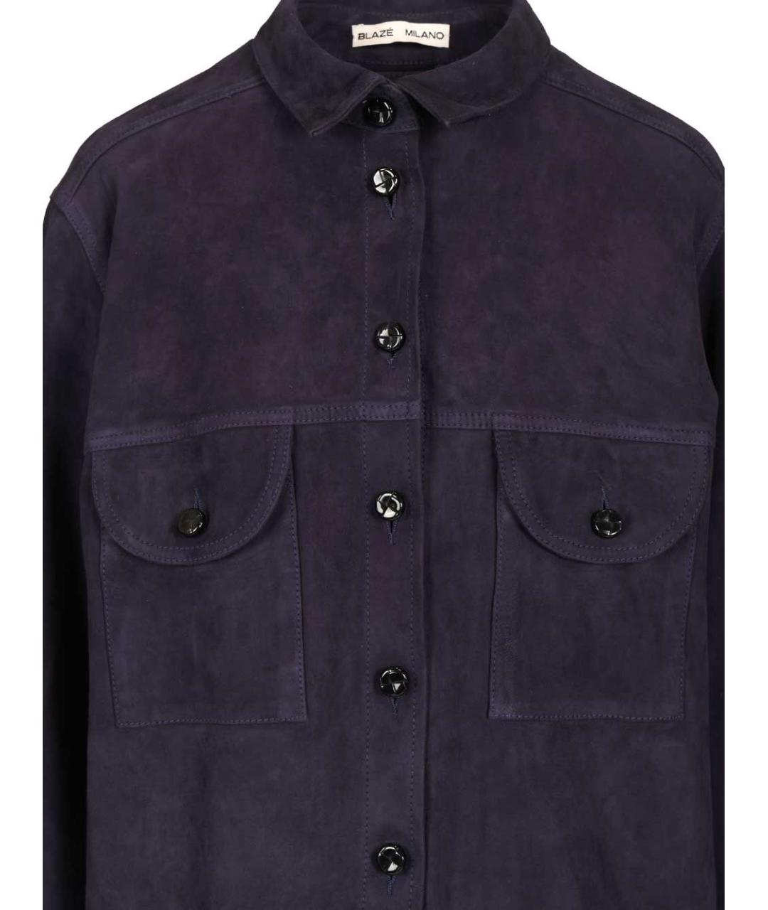 BLAZE MILANO Темно-синяя замшевая рубашка, фото 4