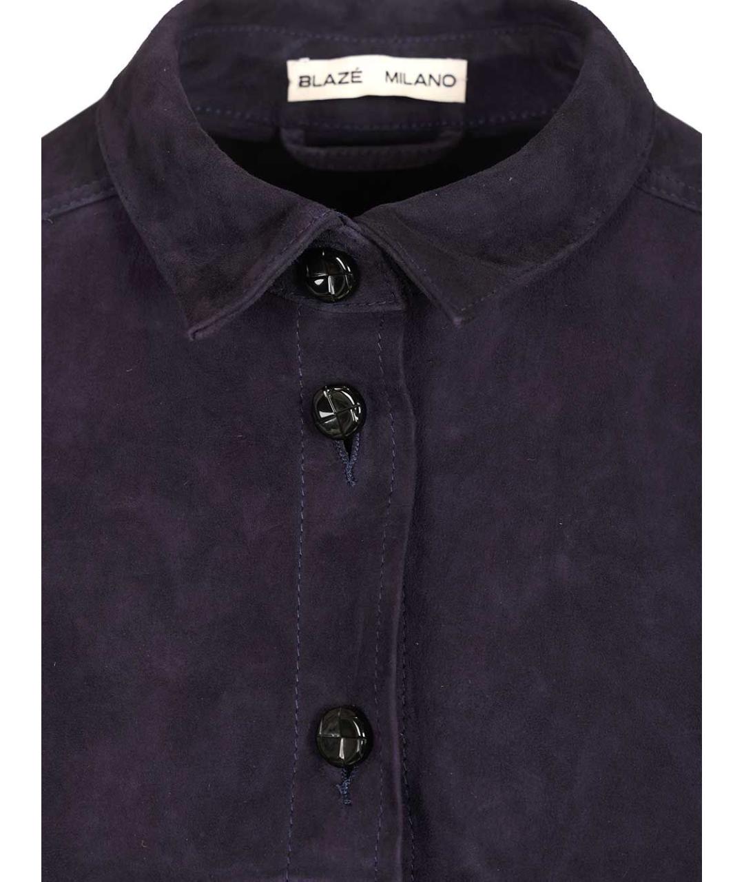 BLAZE MILANO Темно-синяя замшевая рубашка, фото 5