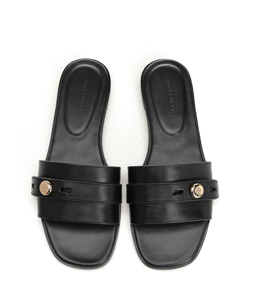 TORY BURCH Черные кожаные шлепанцы, фото 5