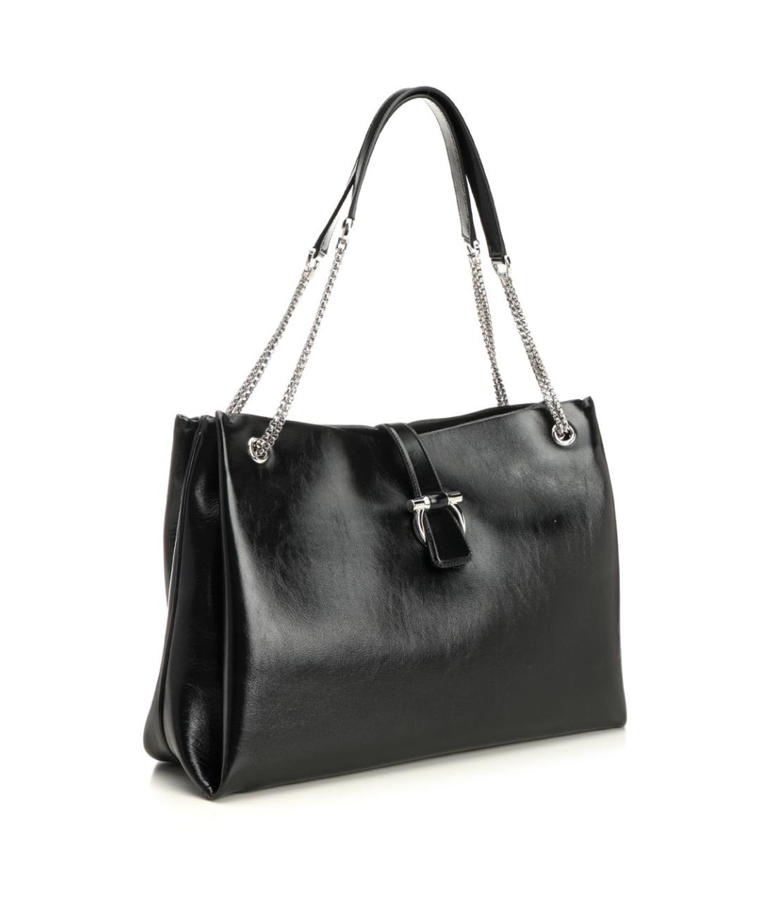 FERRAGAMO Черная кожаная сумка тоут, фото 2