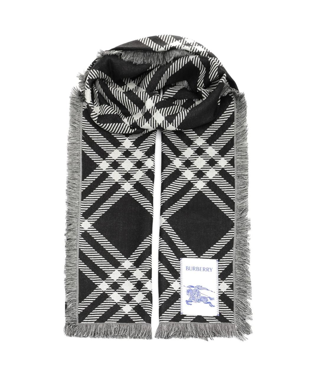 BURBERRY Черный шерстяной шарф, фото 1