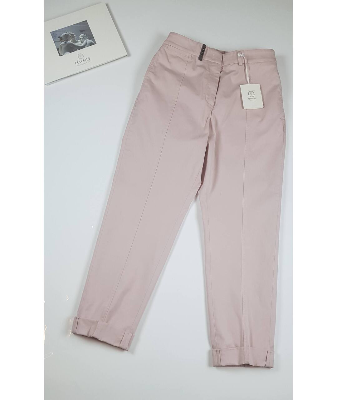 PESERICO Розовые хлопковые прямые брюки, фото 5