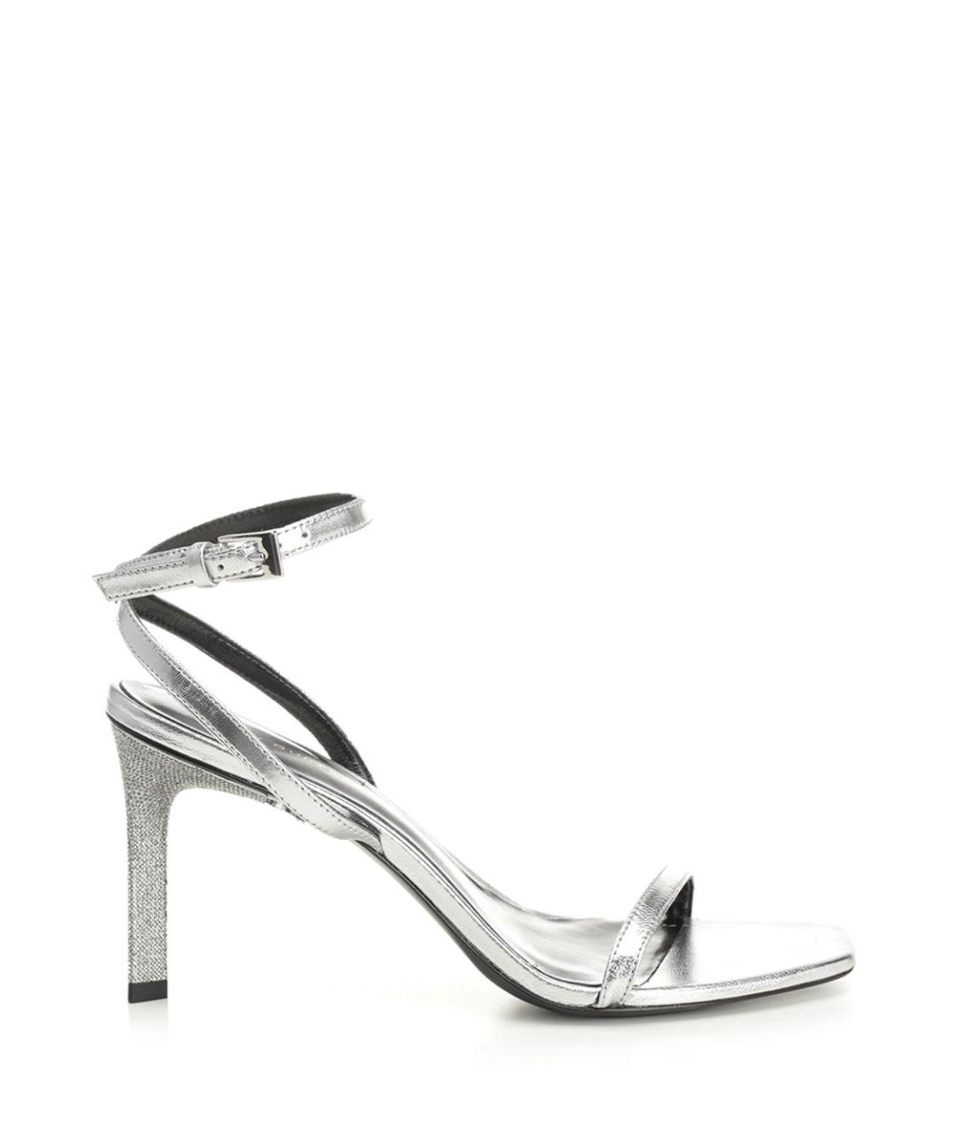 TORY BURCH Серебряные кожаные босоножки, фото 1