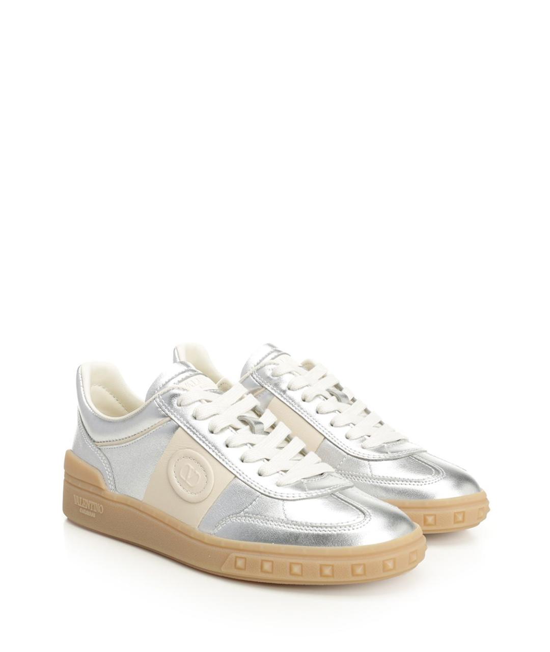 VALENTINO Серебряные кожаные кроссовки, фото 2