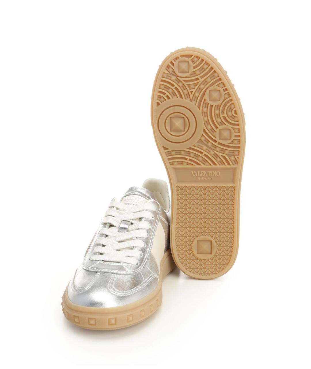 VALENTINO Серебряные кожаные кроссовки, фото 5