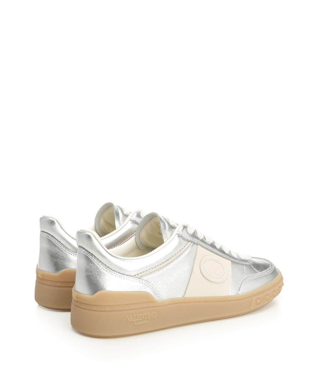VALENTINO Серебряные кожаные кроссовки, фото 3