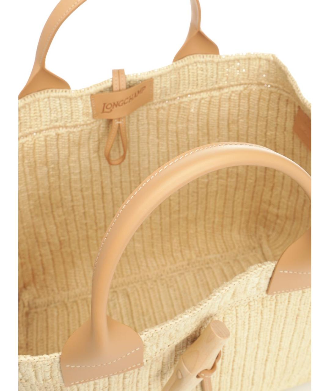 LONGCHAMP Бежевая пелетеная сумка тоут, фото 4