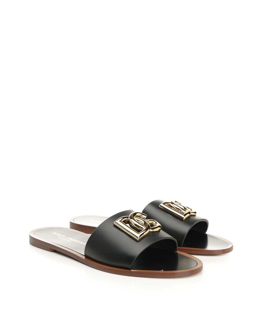 DOLCE&GABBANA Черные кожаные шлепанцы, фото 2