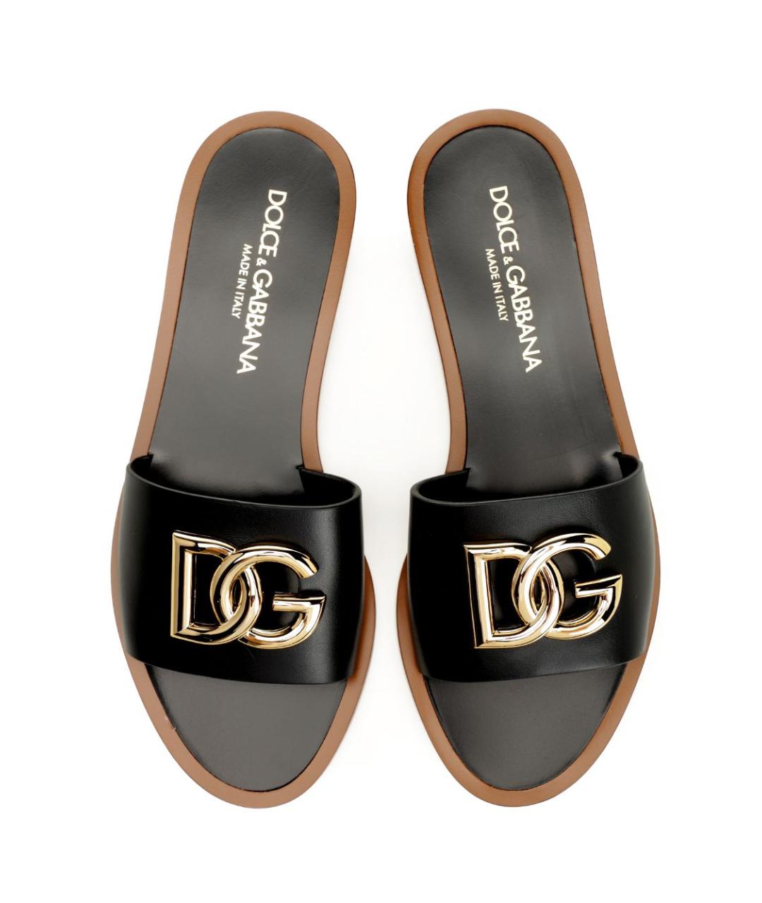 DOLCE&GABBANA Черные кожаные шлепанцы, фото 5