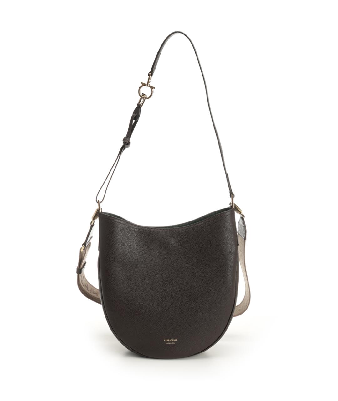 FERRAGAMO Коричневая кожаная сумка через плечо, фото 1