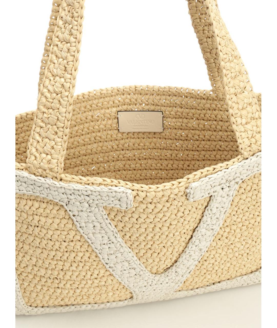 VALENTINO Бежевая пелетеная сумка тоут, фото 4