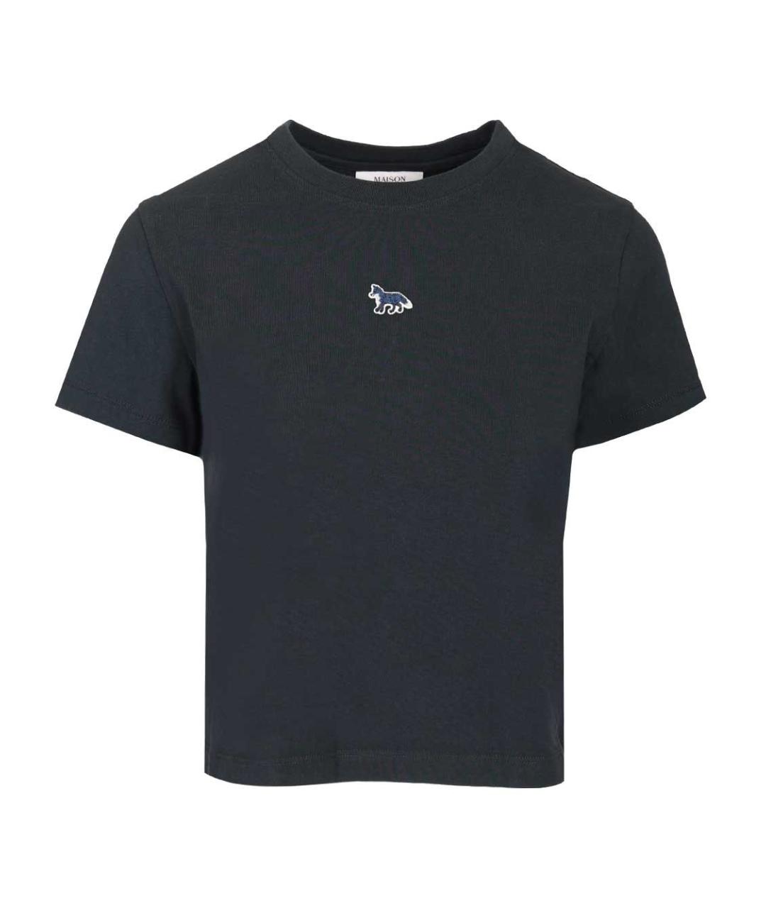 MAISON KITSUNE Темно-синяя хлопковая футболка, фото 1