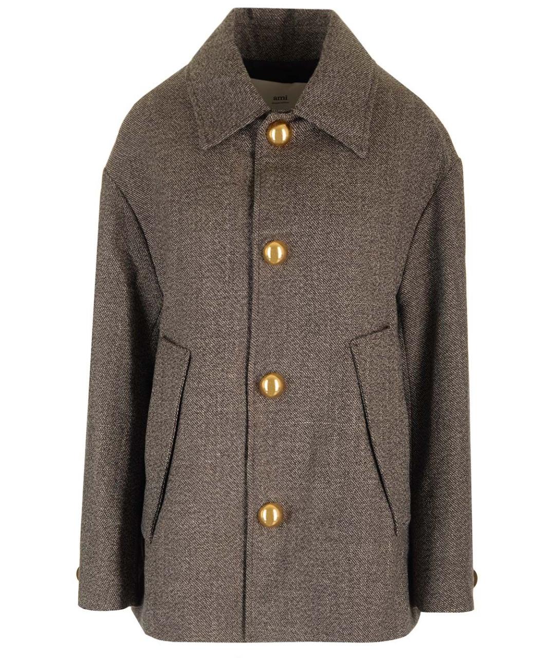 Ami Paris Коричневое шерстяное пальто, фото 1