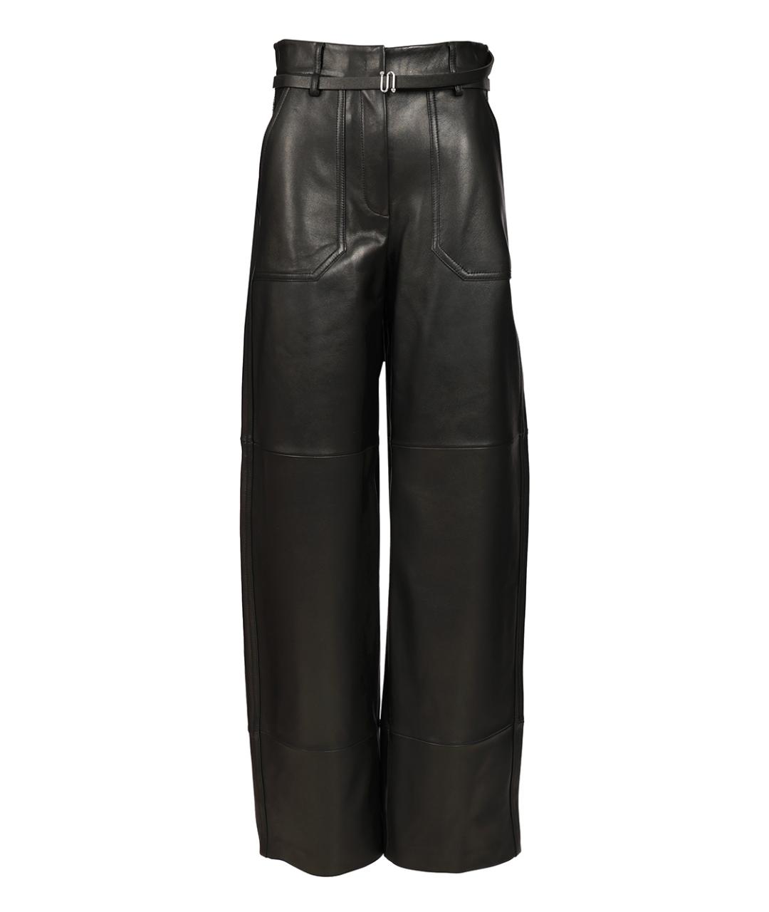 SPORTMAX Черные кожаные прямые брюки, фото 1