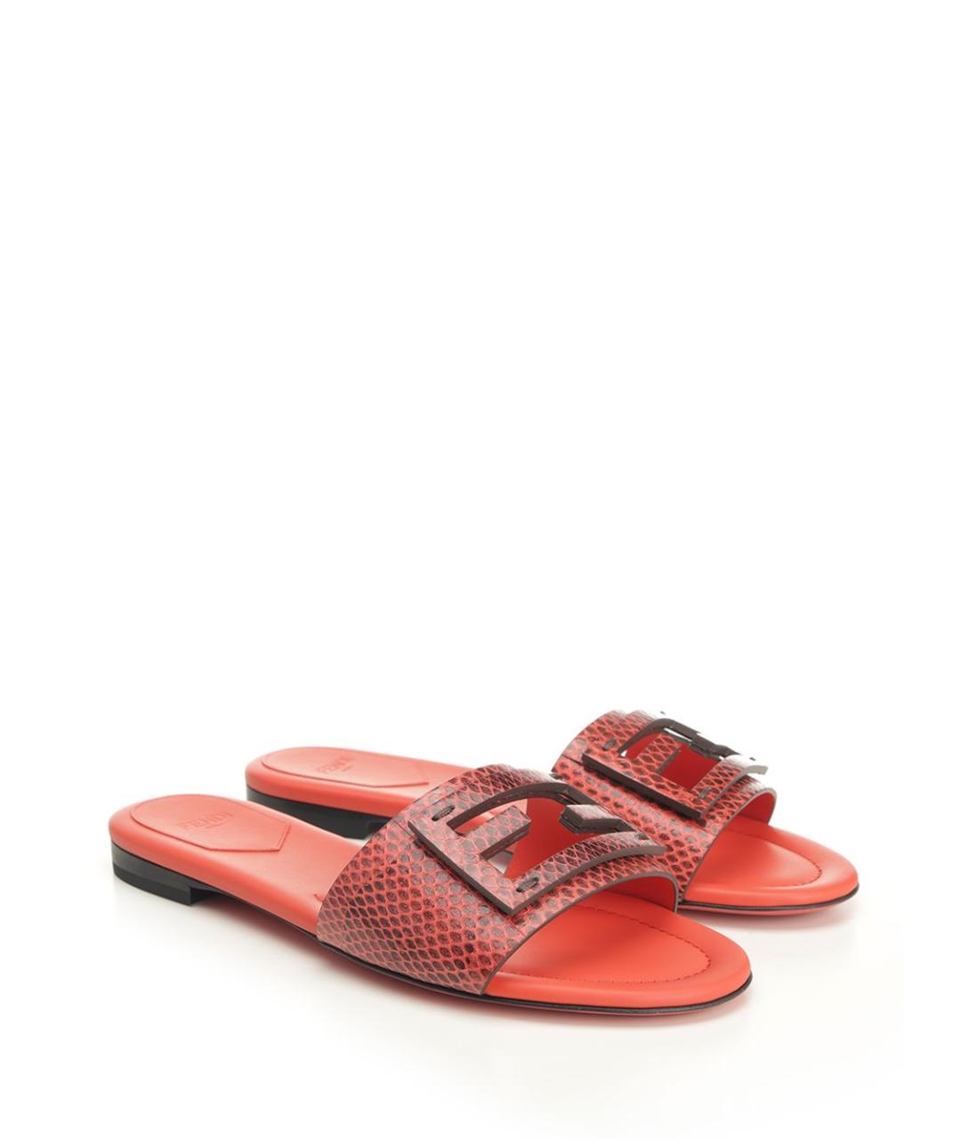 FENDI Красные кожаные шлепанцы, фото 2