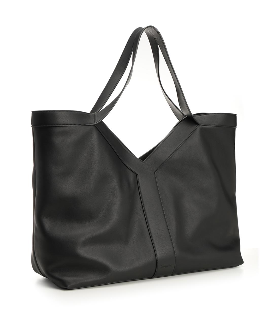 SAINT LAURENT Черная кожаная сумка тоут, фото 2