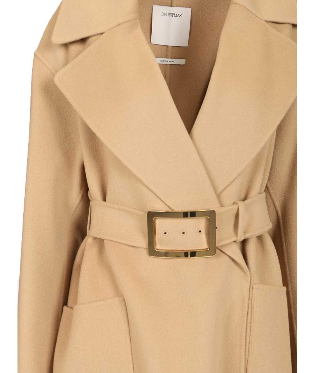 SPORTMAX Бежевое шерстяное пальто, фото 4