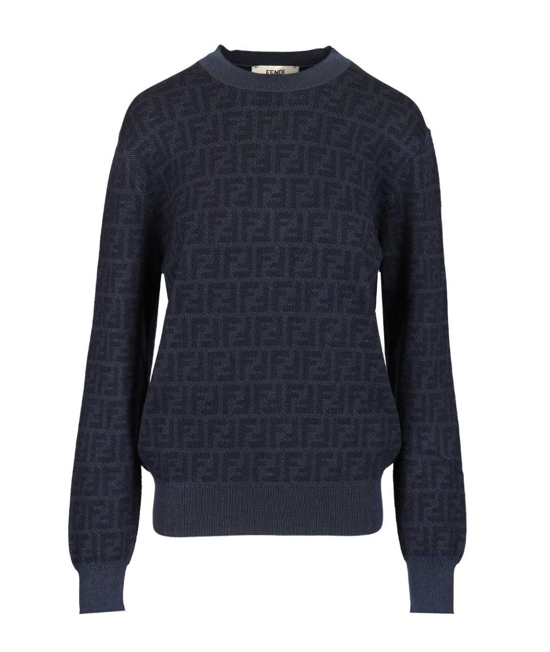 FENDI Темно-синий шерстяной джемпер / свитер, фото 1