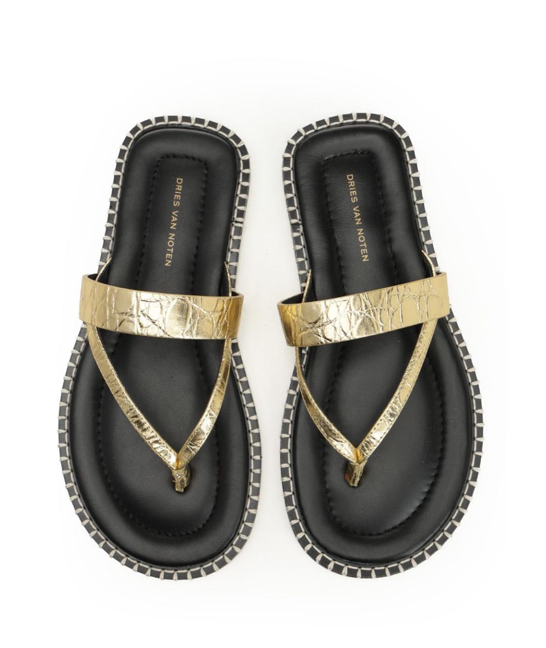 DRIES VAN NOTEN Золотые кожаные шлепанцы, фото 5