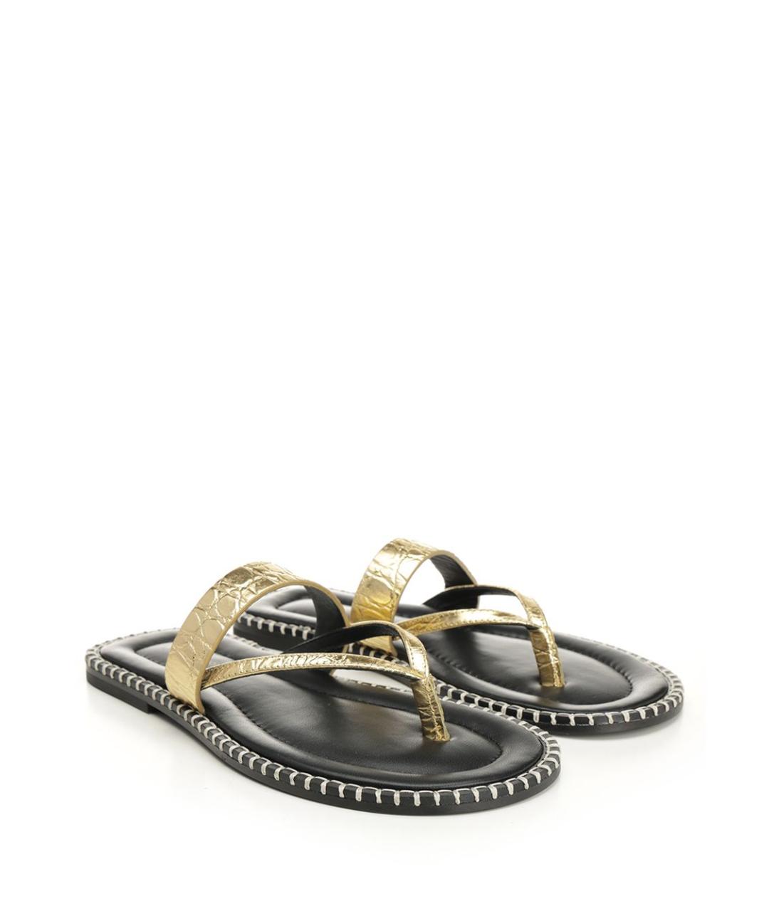 DRIES VAN NOTEN Золотые кожаные шлепанцы, фото 2