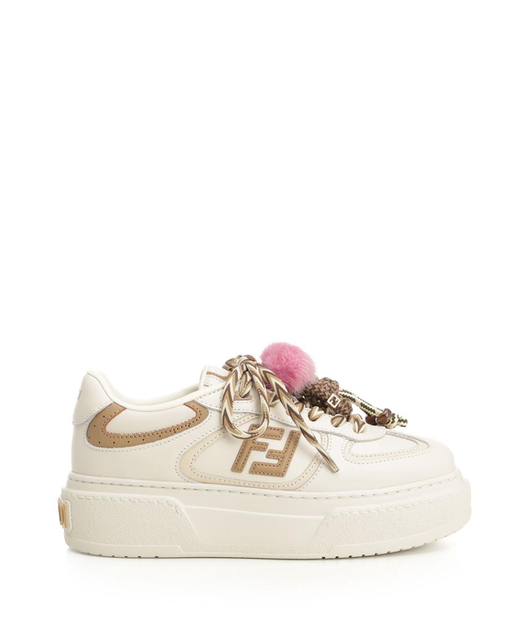 FENDI Белые кожаные кроссовки, фото 1