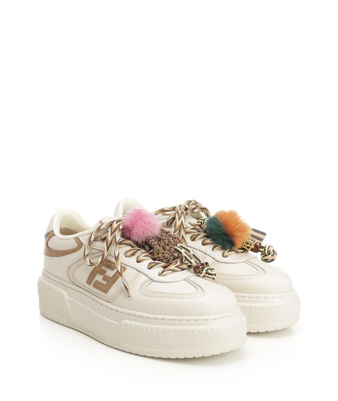 FENDI Белые кожаные кроссовки, фото 2