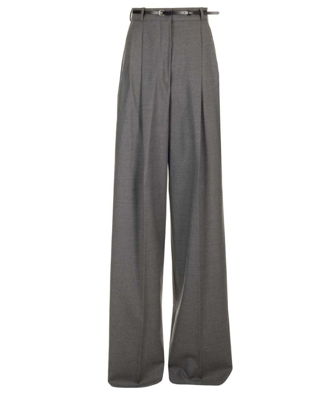 SPORTMAX Серые шерстяные прямые брюки, фото 1