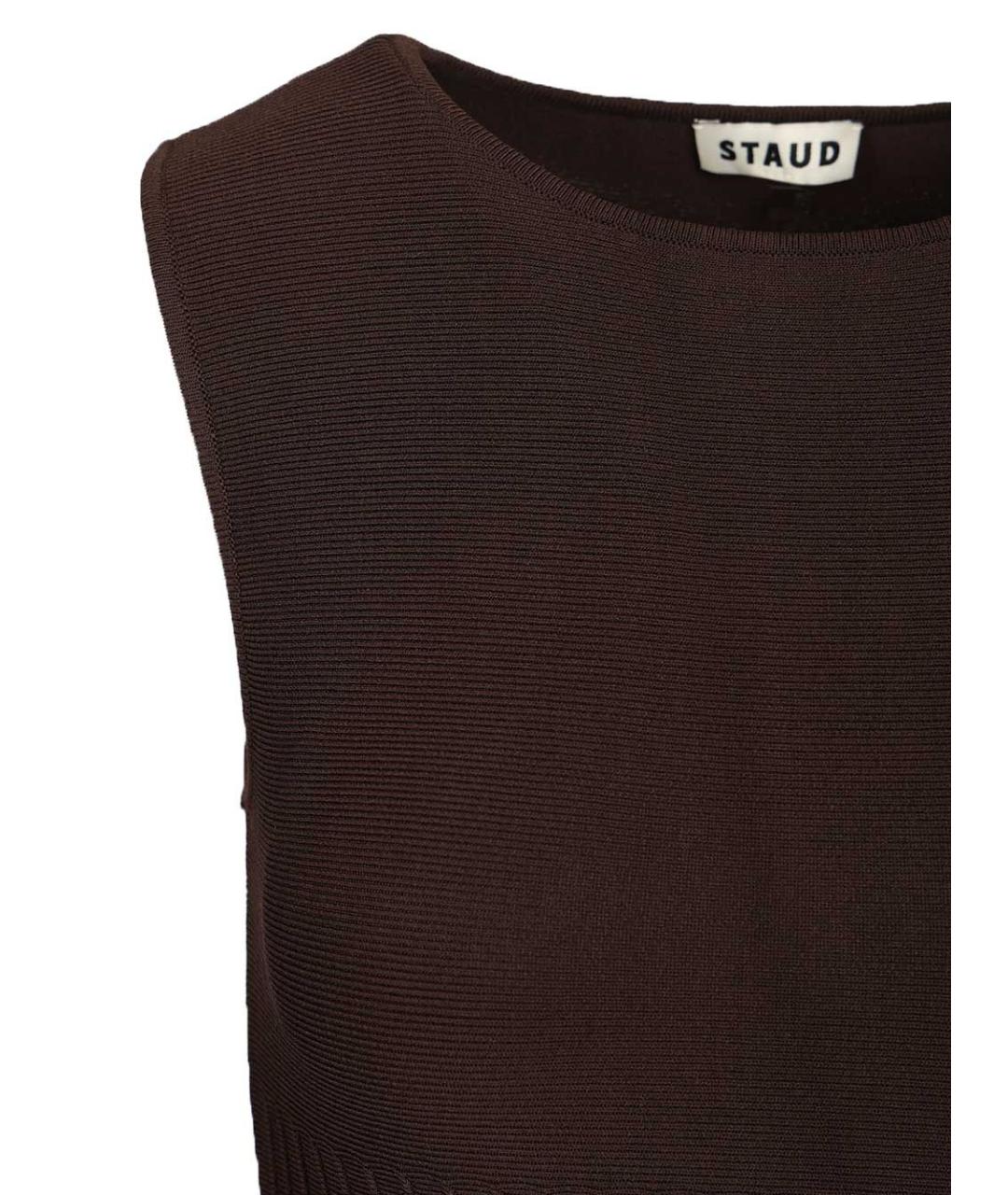 STAUD Коричневое вискозное повседневное платье, фото 5