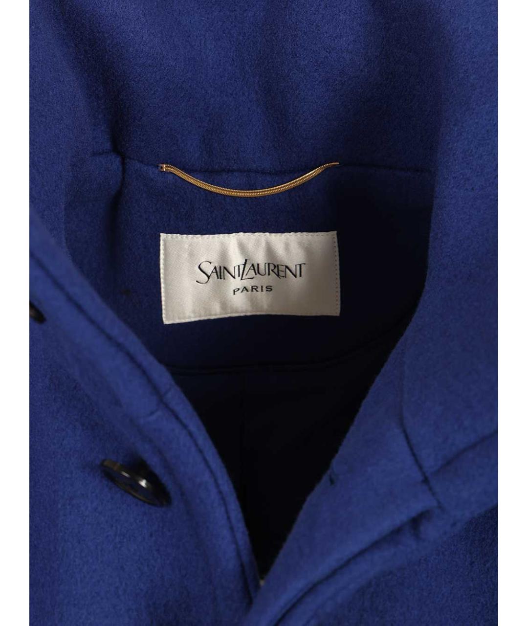 SAINT LAURENT Синее шерстяное пальто, фото 6