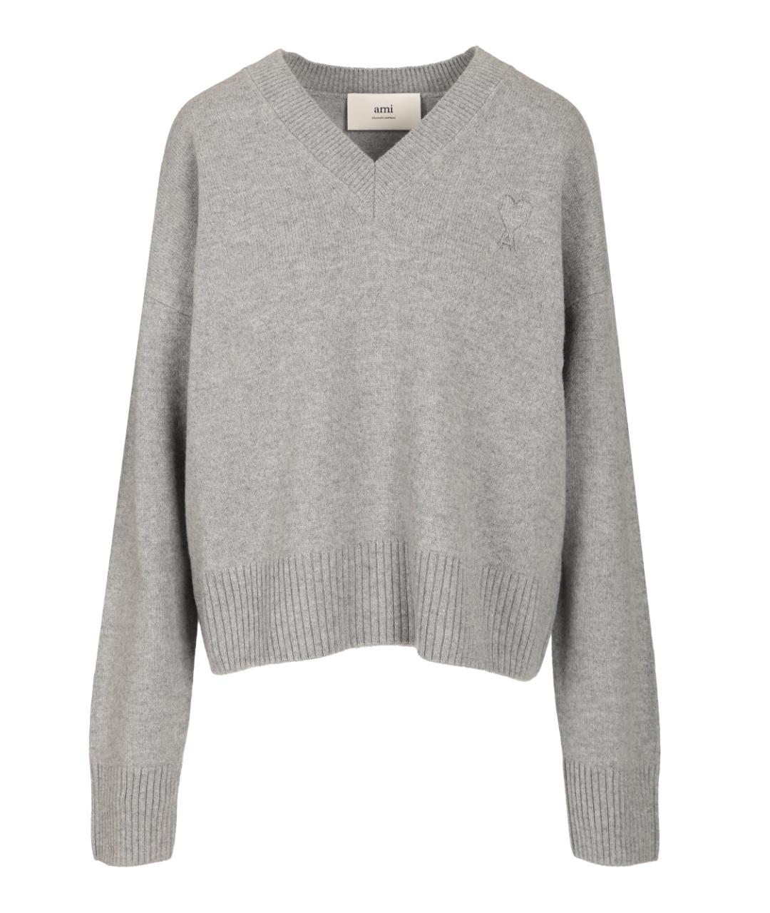 Ami Paris Серый шерстяной джемпер / свитер, фото 1