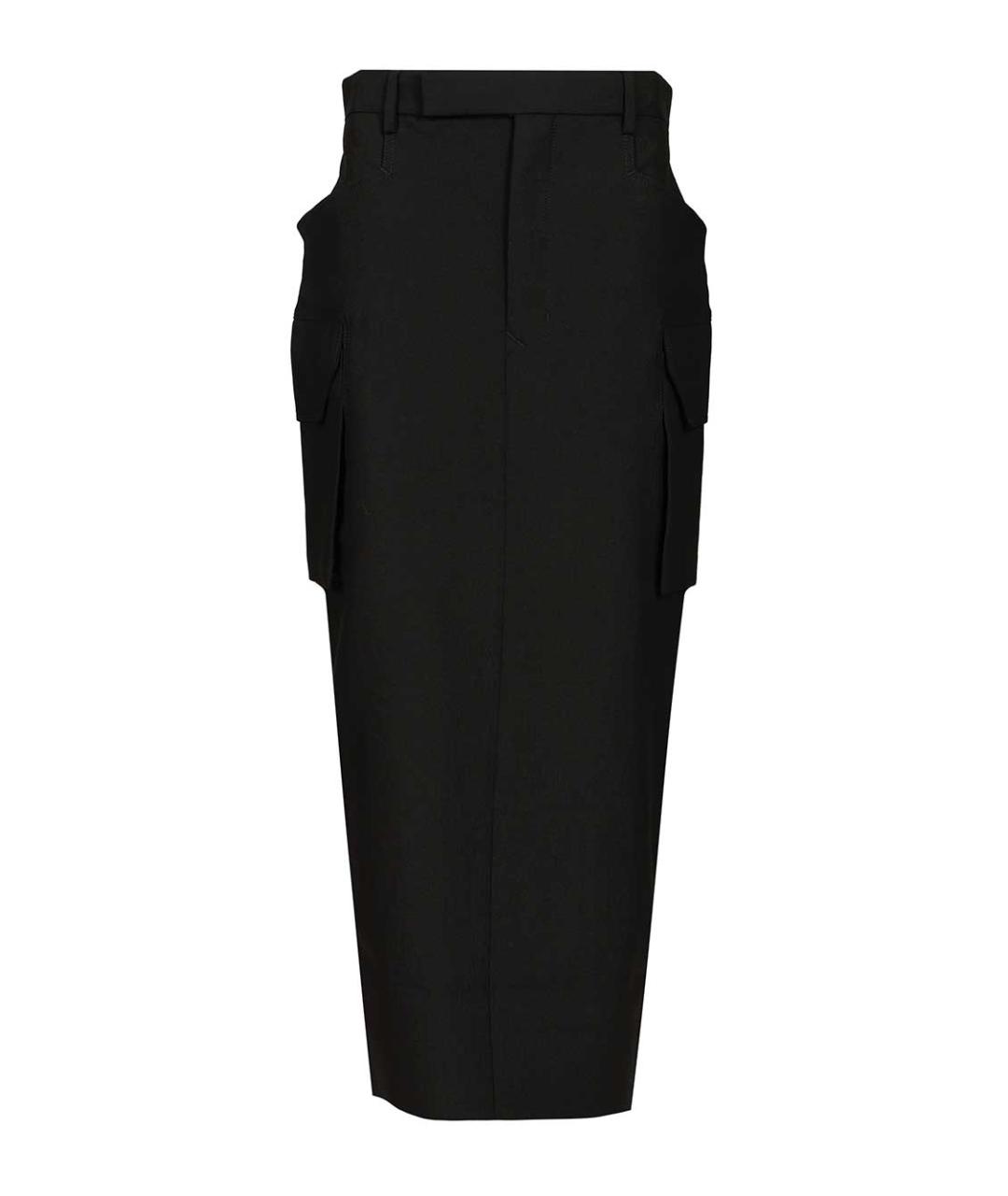 RICK OWENS Черная шерстяная юбка миди, фото 1