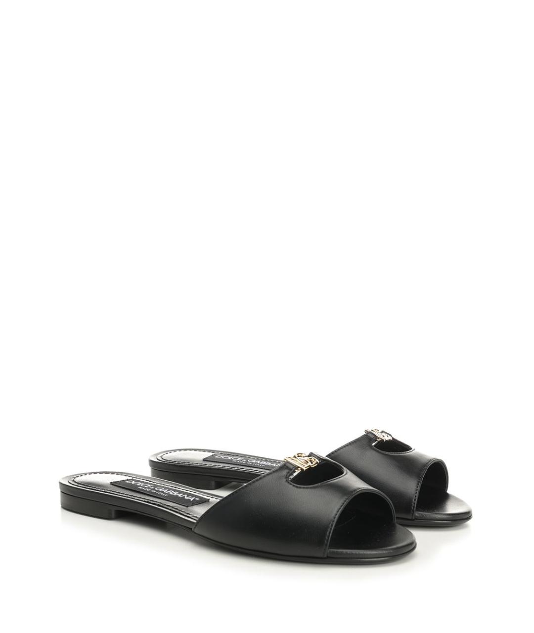 DOLCE&GABBANA Черные кожаные шлепанцы, фото 2
