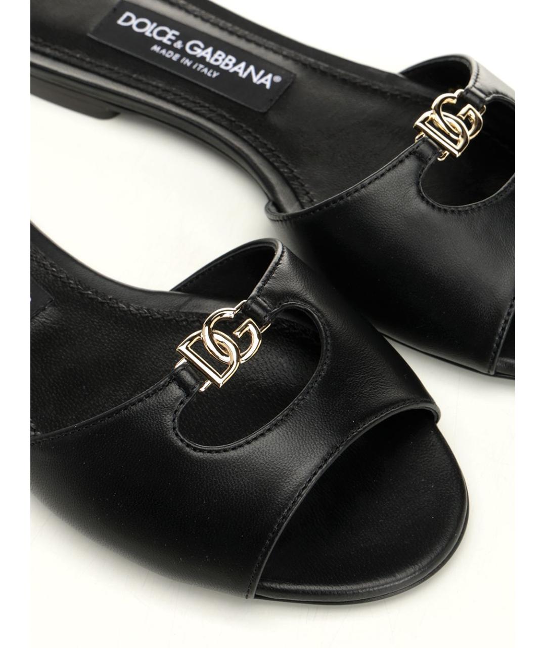 DOLCE&GABBANA Черные кожаные шлепанцы, фото 5