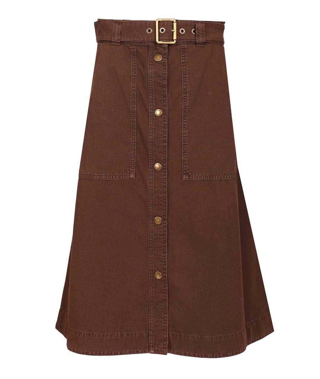 MONCLER Коричневая хлопковая юбка миди, фото 1