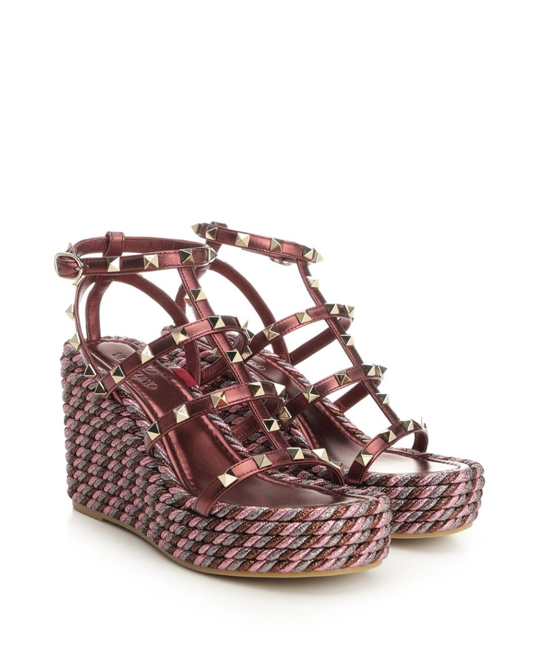 VALENTINO Бордовые кожаные босоножки, фото 2