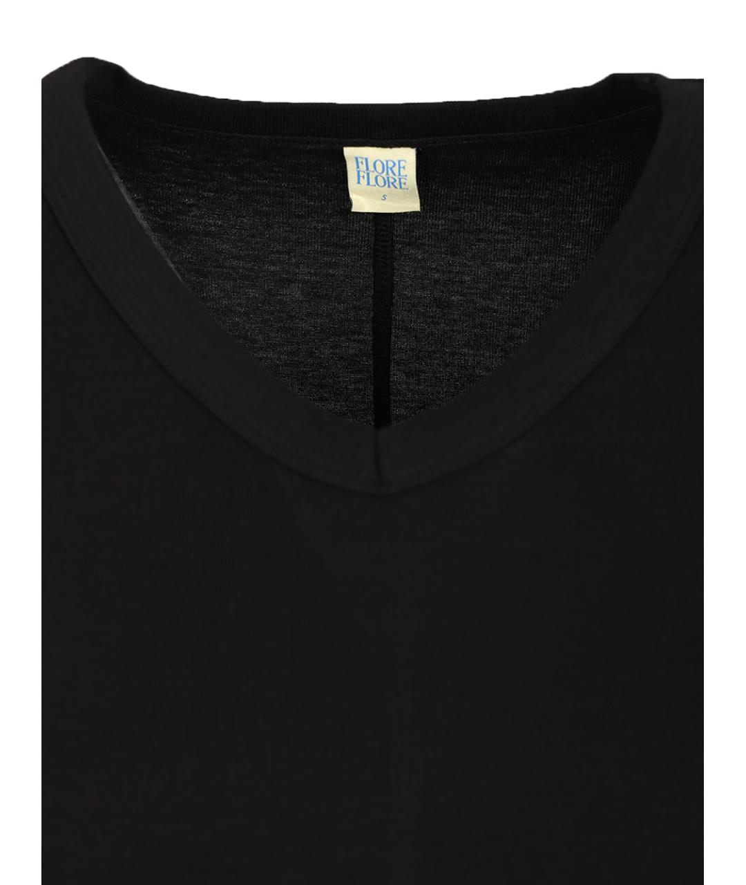 FLORE FLORE Черная хлопковая футболка, фото 3