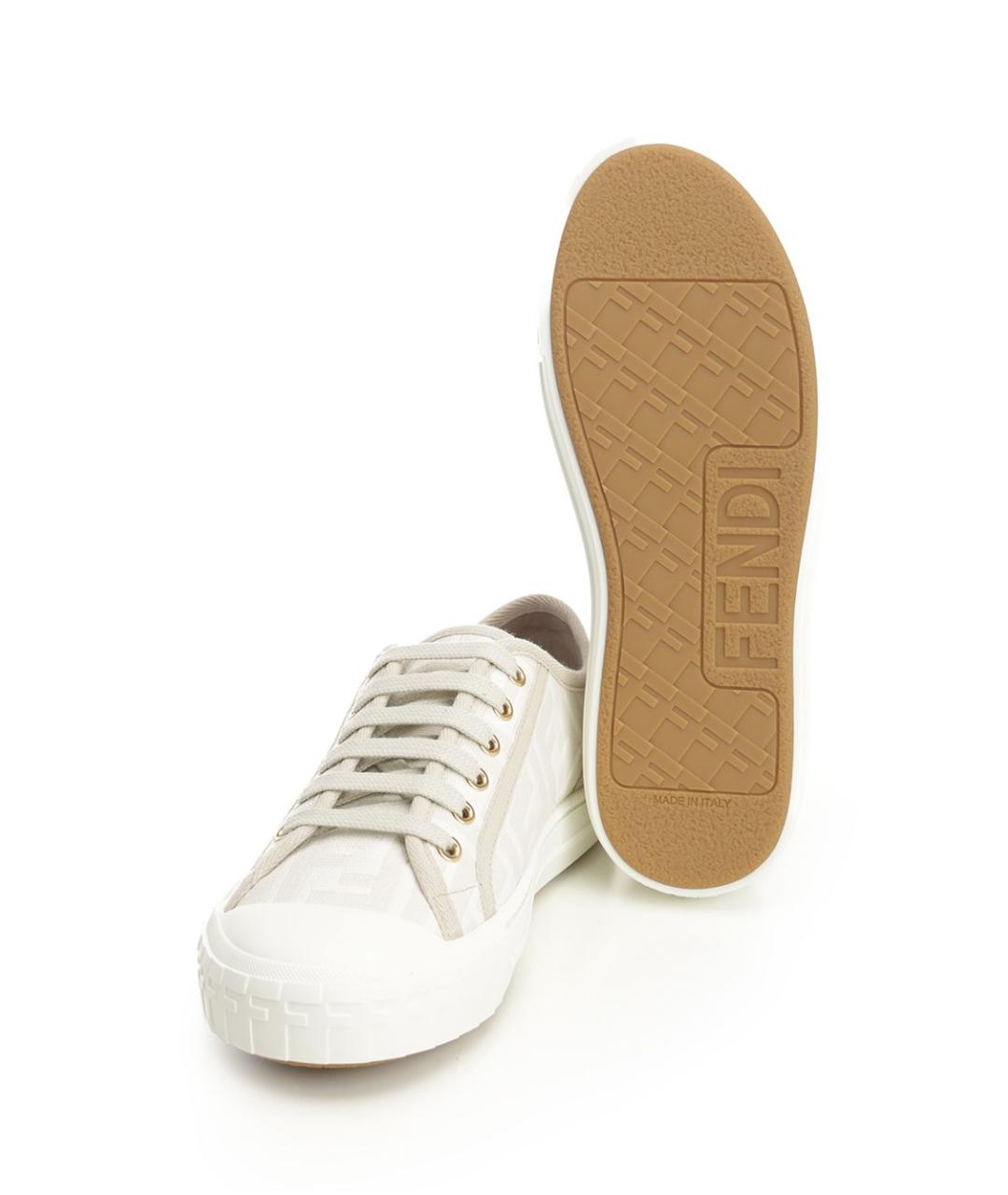 FENDI Бежевые текстильные кроссовки, фото 5