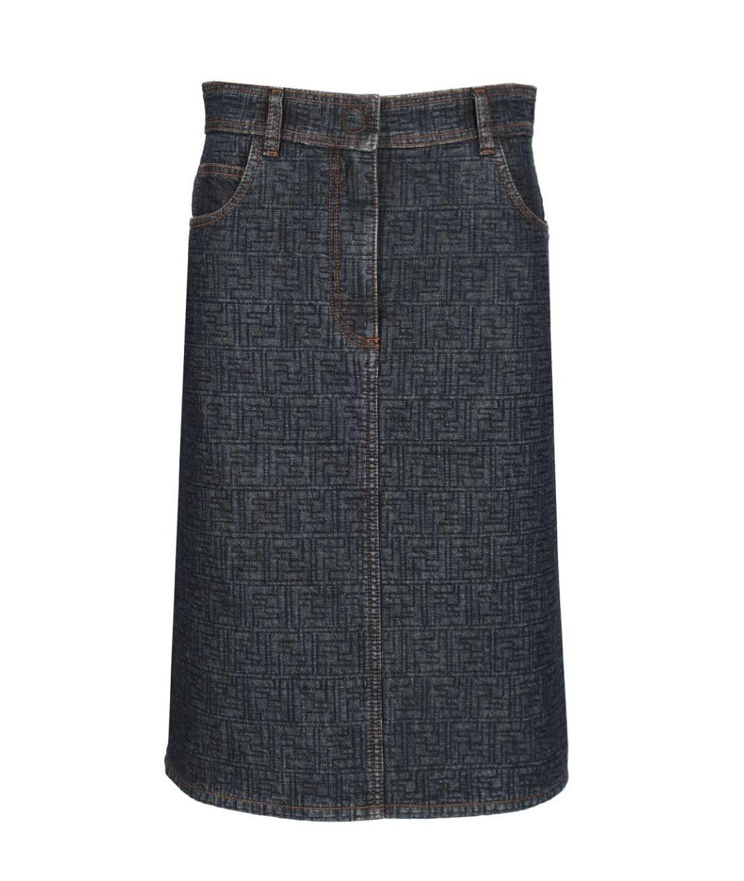 FENDI Синяя хлопковая юбка миди, фото 1