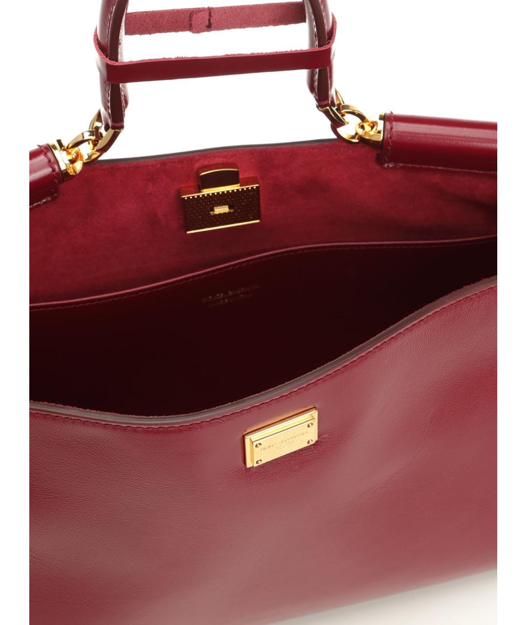 DOLCE&GABBANA Бордовая кожаная сумка тоут, фото 4