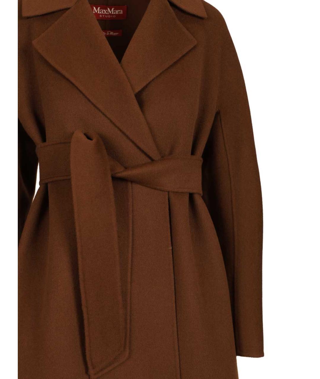 MAX MARA STUDIO Коричневое шерстяное пальто, фото 4
