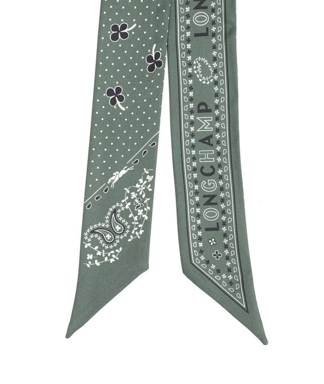 LONGCHAMP Зеленый шелковый шарф, фото 2