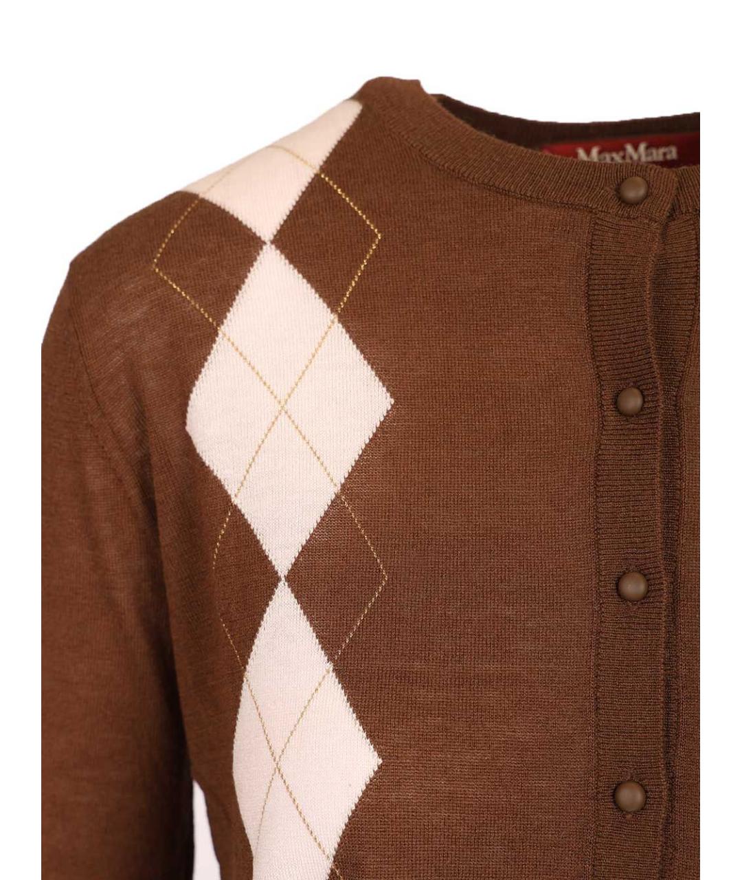MAX MARA STUDIO Коричневый шерстяной кардиган, фото 4