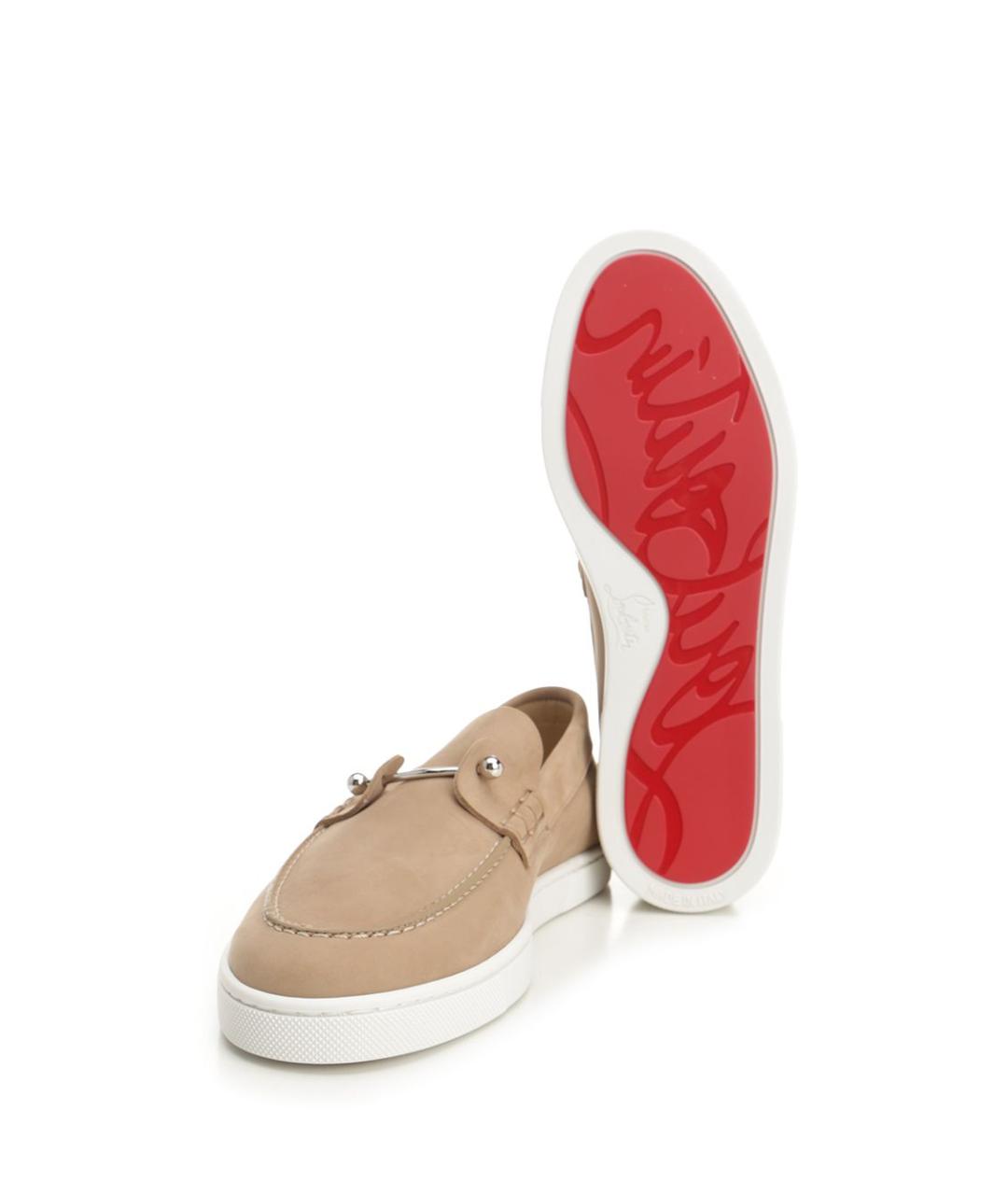CHRISTIAN LOUBOUTIN Бежевые кожаные лоферы, фото 4
