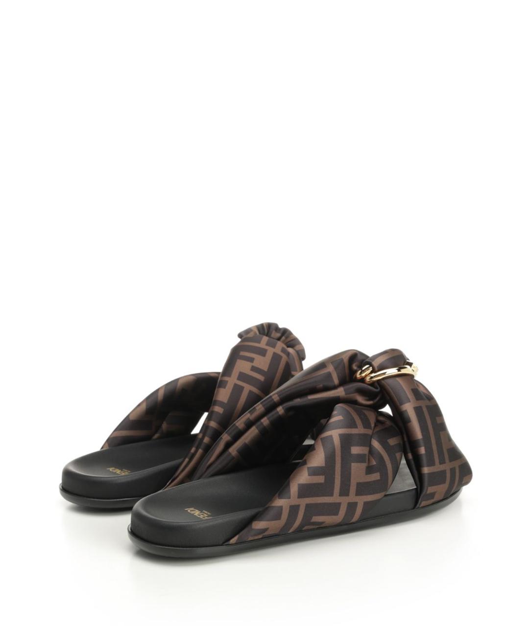 FENDI Коричневые текстильные сандалии, фото 3