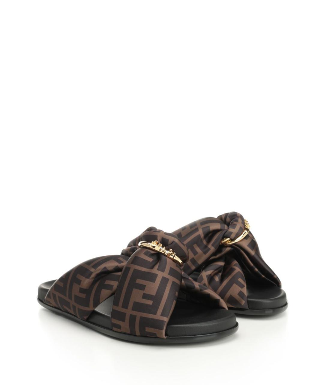 FENDI Коричневые текстильные сандалии, фото 2