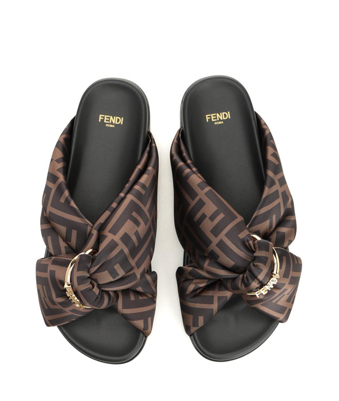 FENDI Коричневые текстильные сандалии, фото 5