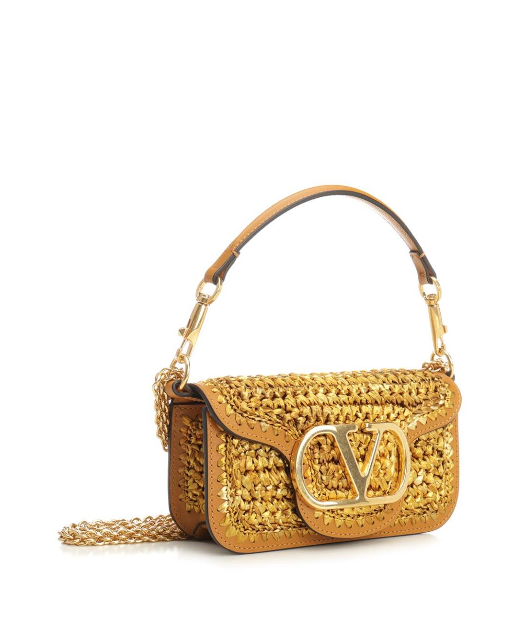VALENTINO Золотая пелетеная сумка через плечо, фото 2